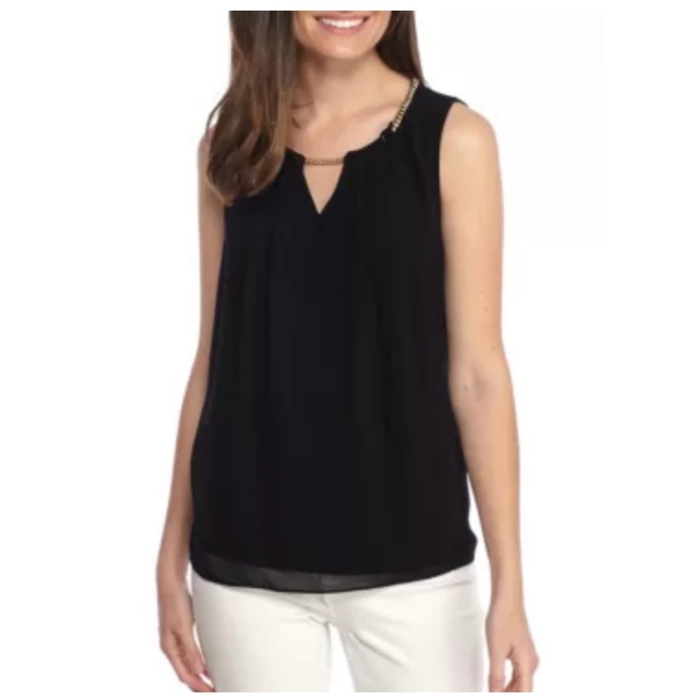 Calvin Klein Sleeveless Pleated Top with Chain (black with gold chain) XL